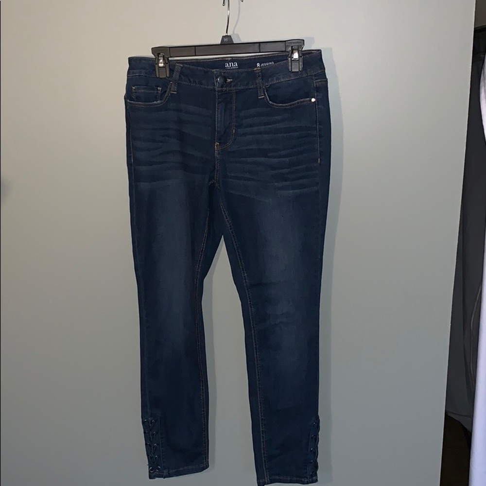 Dark washed lace up ankle jeans